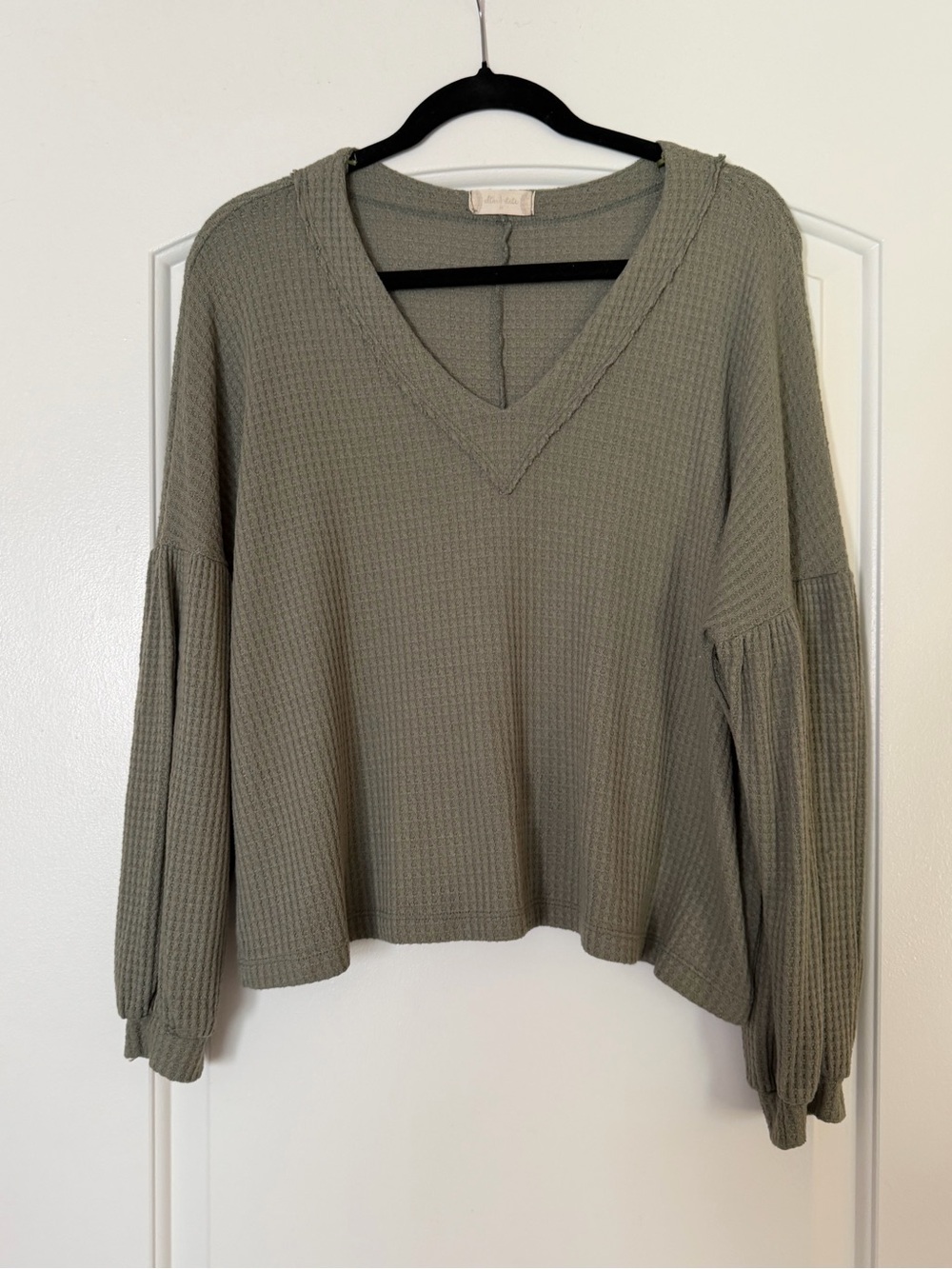 Altar'd State Olive Green Waffle V-Neck Sweater